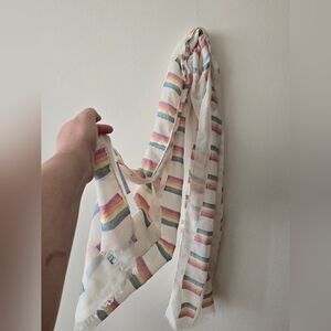Rainbow Colorful Stripe On Cream Base Scarf. Very Soft With Delicate Fringe
